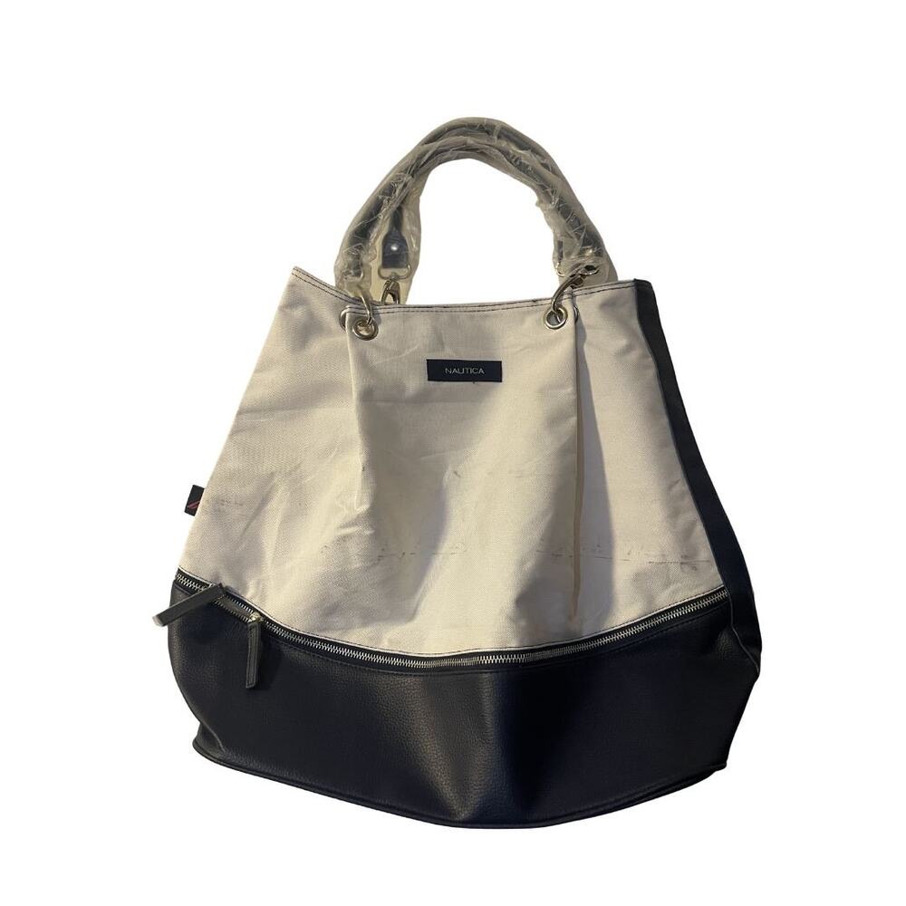 Nautica Voyage Canvas Tote Bag Shoulder Handbag Beach Weekender Cruise Coastal